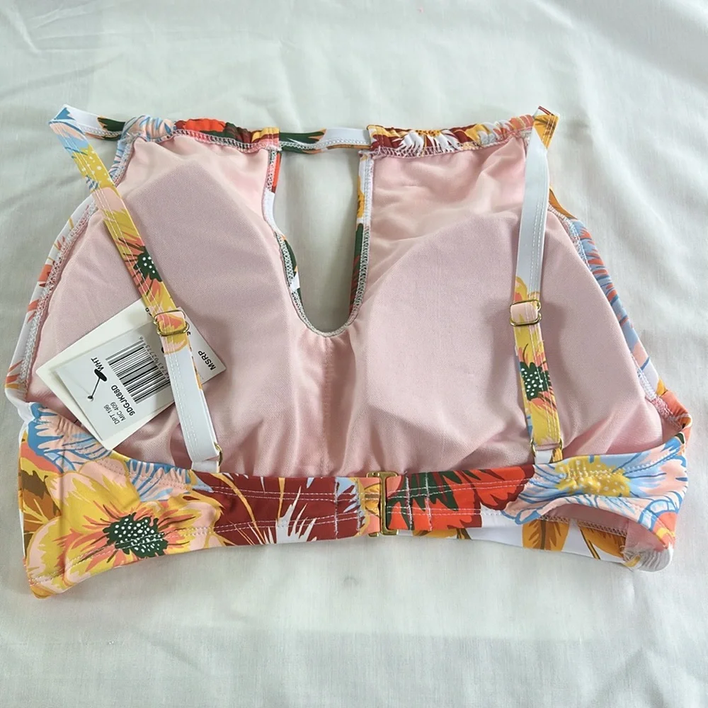 Gibson Latimer Tropical Floral Print High Neck Keyhole Bikini Top 36D NWT